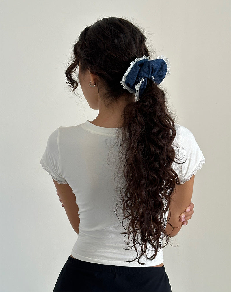 Scrunchie in Denim Chambray con pizzo