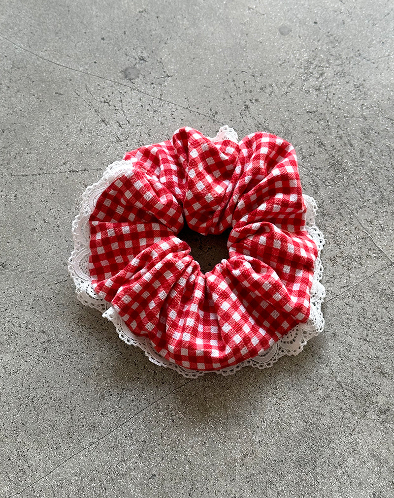 Immagine di Scrunchie in percalle rosso con pizzo