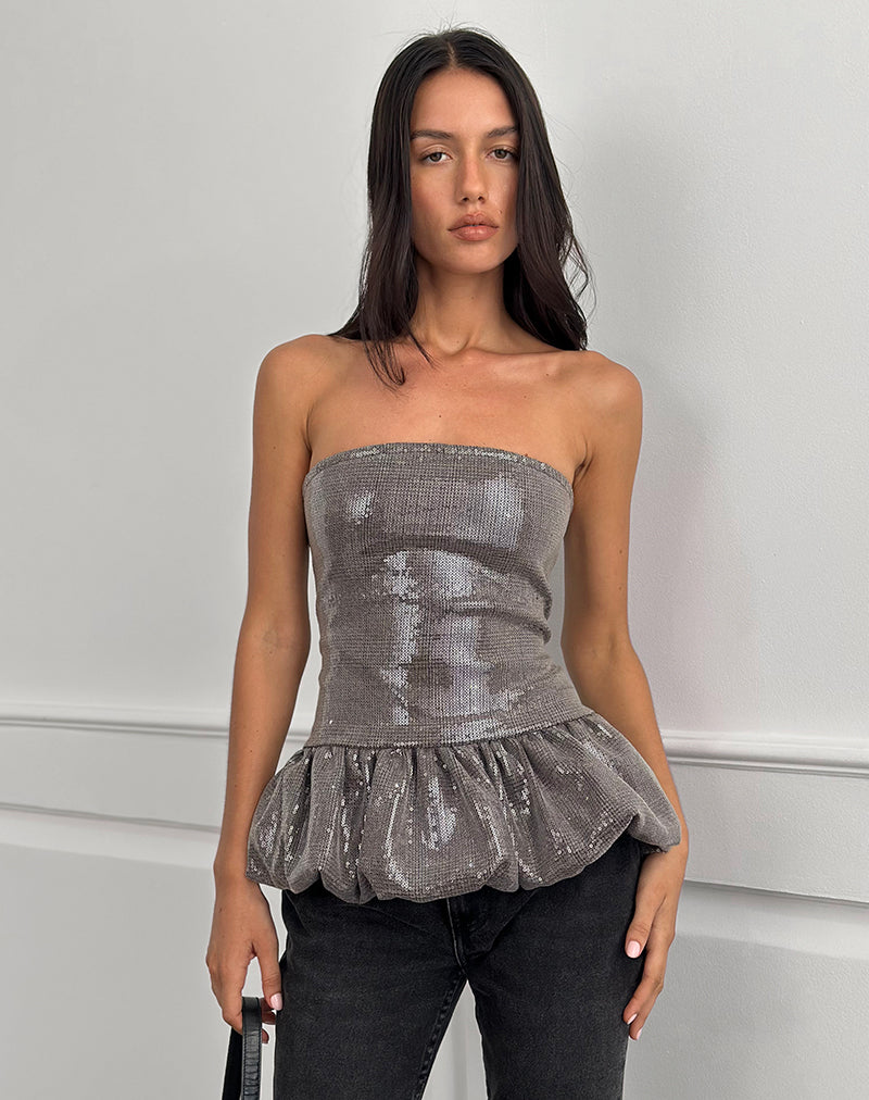 Immagine di Seada Peplum Top in paillettes marrone
