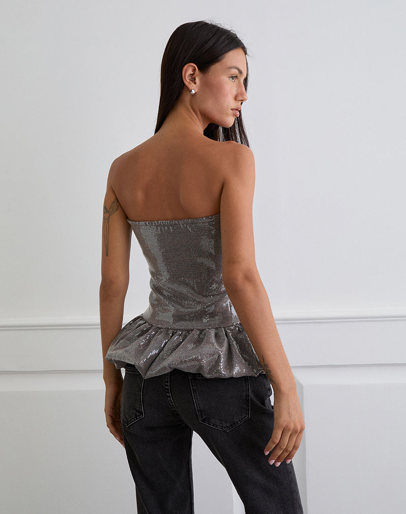 Immagine di Seada Peplum Top in paillettes marrone