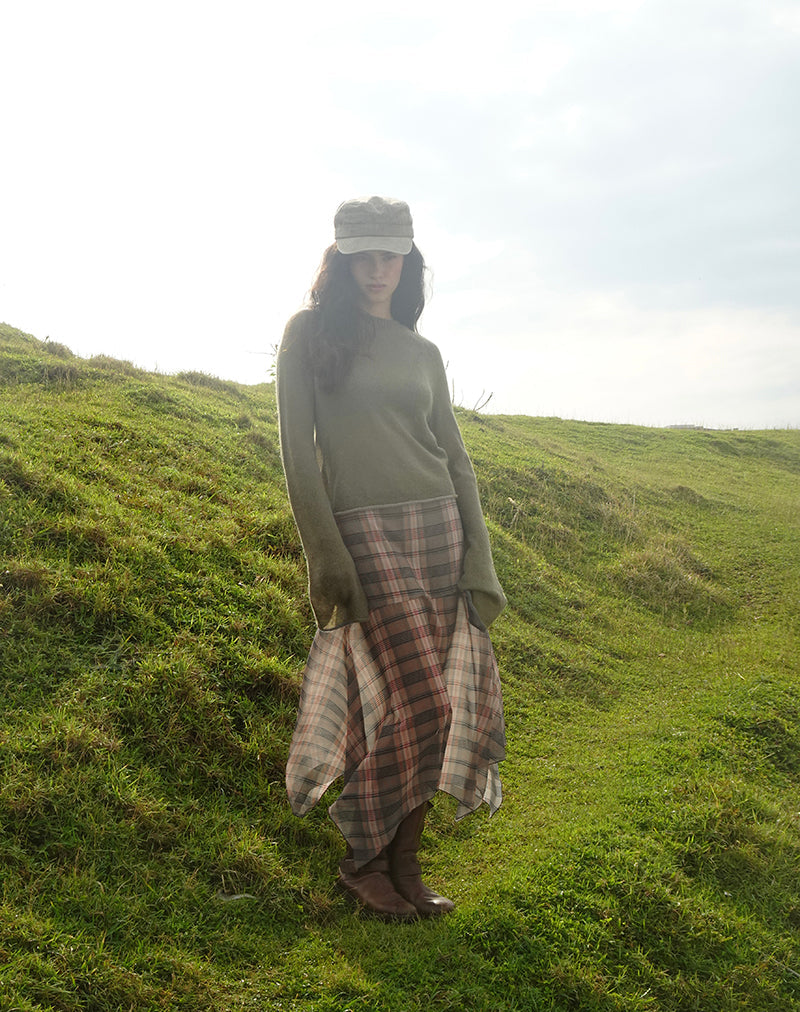 Immagine della gonna midi Sedra con motivo a quadri sfocati marroni e rosa