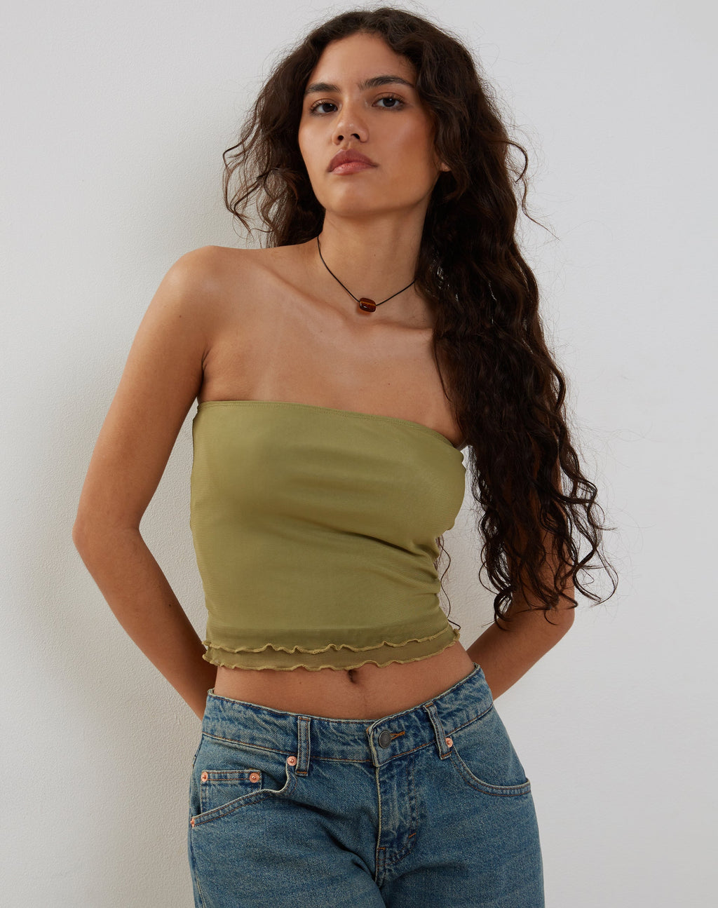 Top a fascia in rete Seka in verde