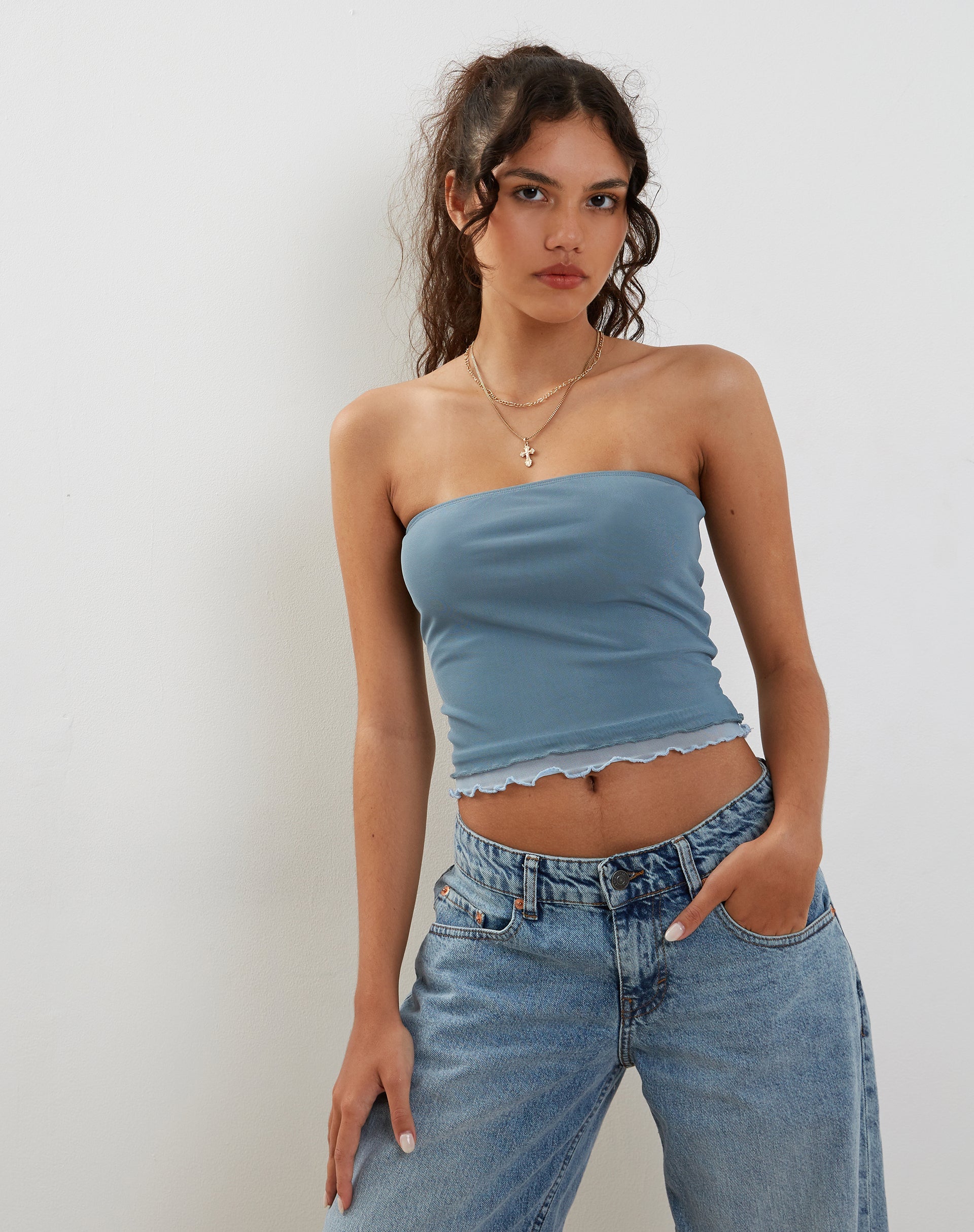 immagine di Seka Bandeau Top in Mesh Tonal Blue