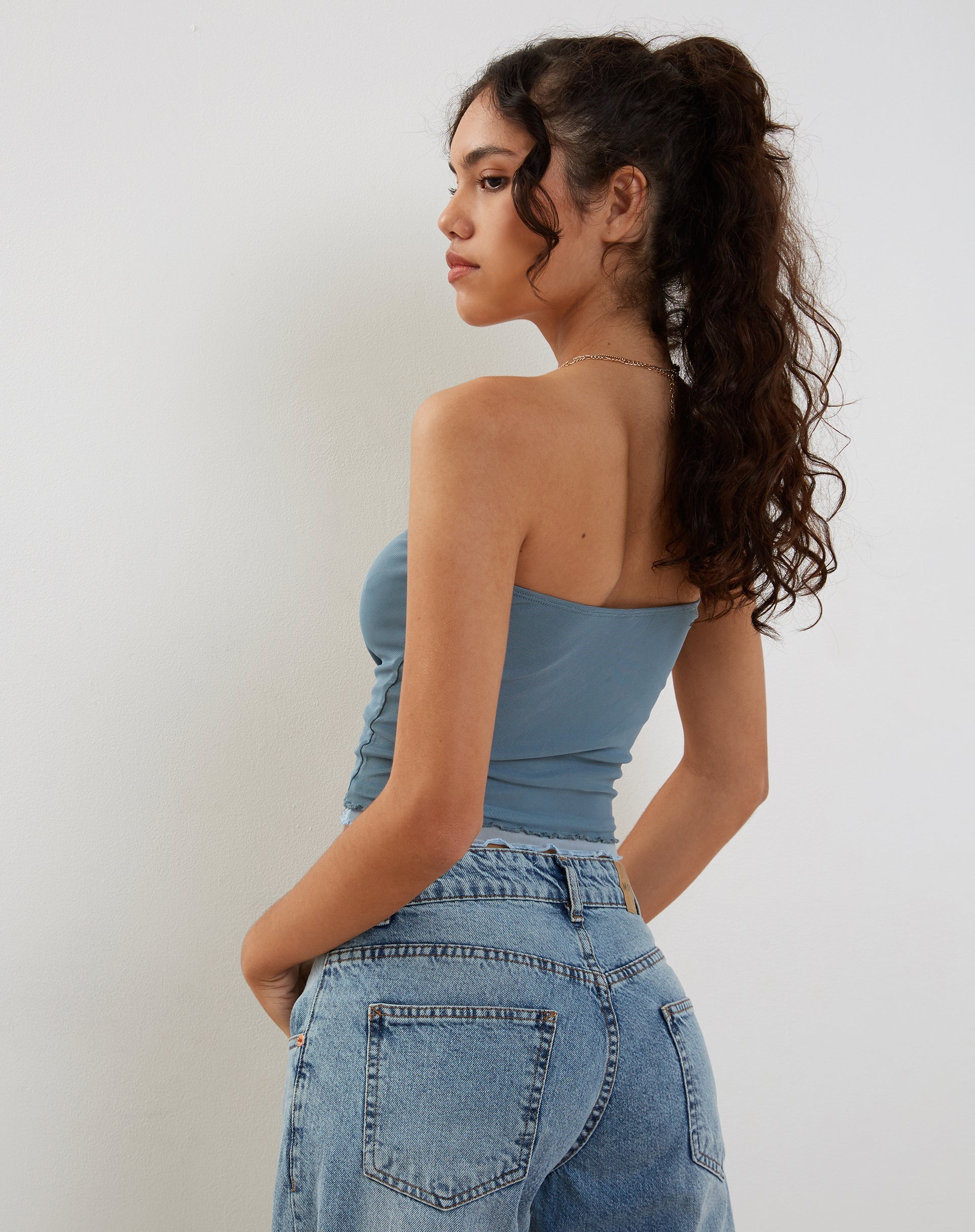 immagine di Seka Bandeau Top in Mesh Tonal Blue