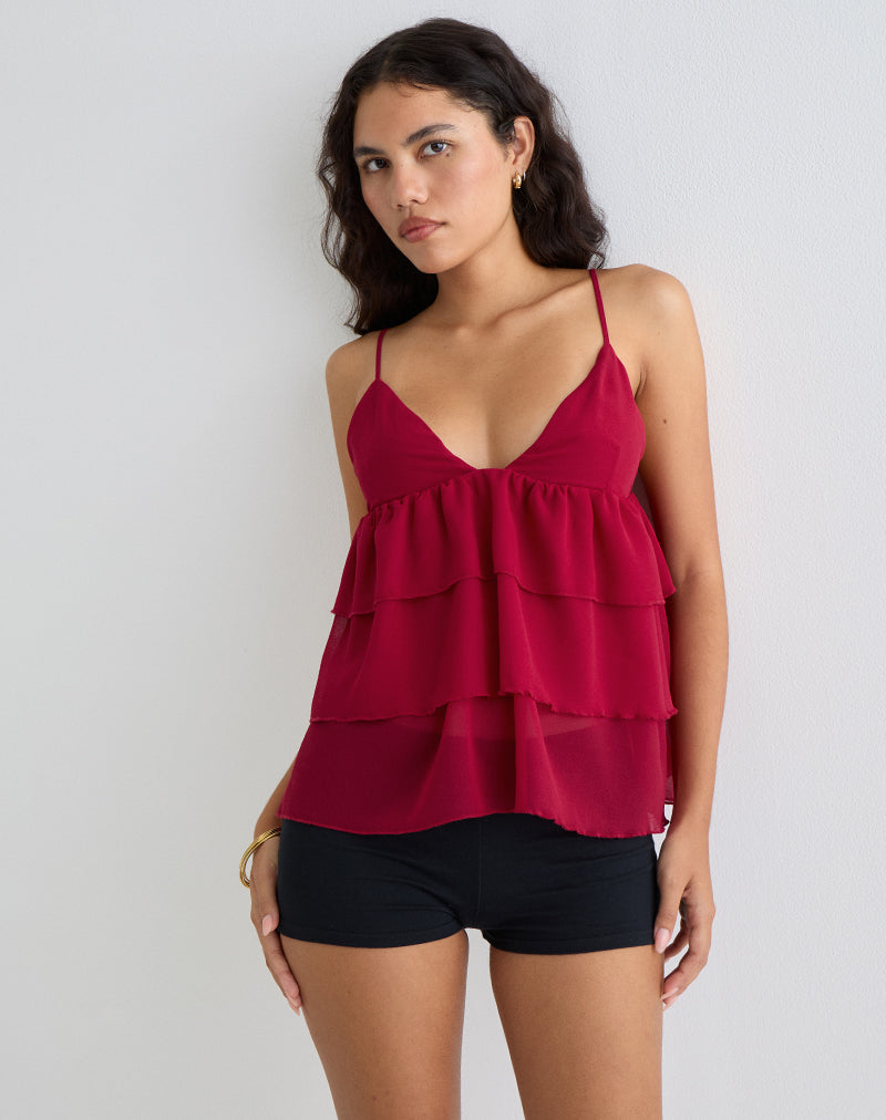 Selvina Frill Cami Top in rosso