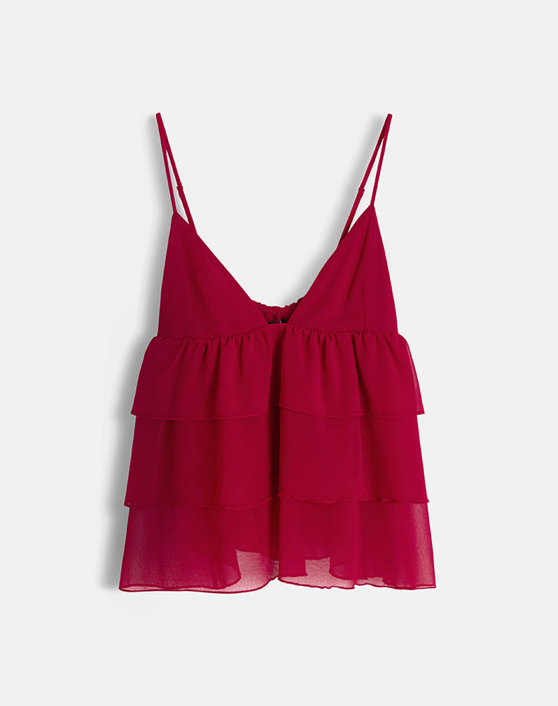 Selvina Frill Cami Top in rosso