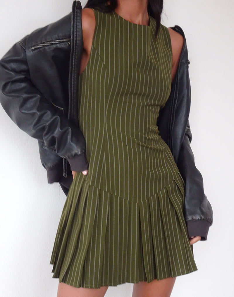 Immagine di Semasa Mini Dress in Khaki Pinstripe