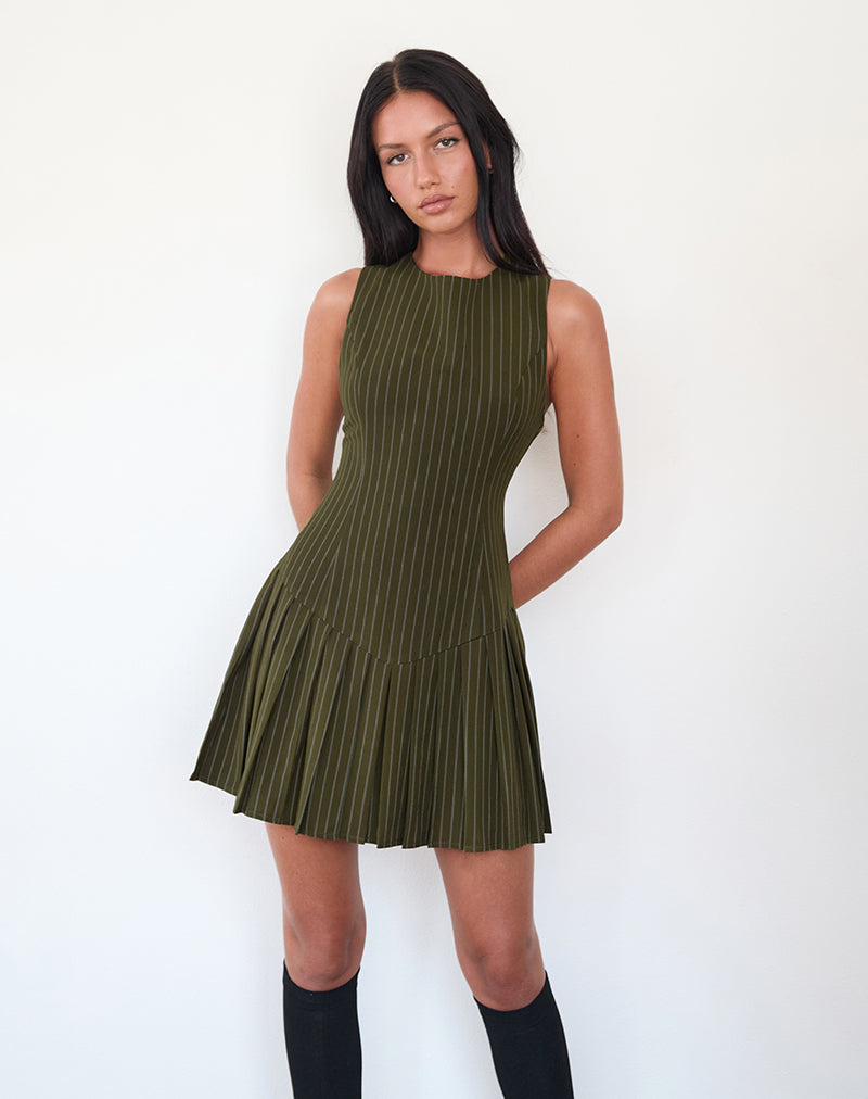 Immagine di Semasa Mini Dress in Khaki Pinstripe