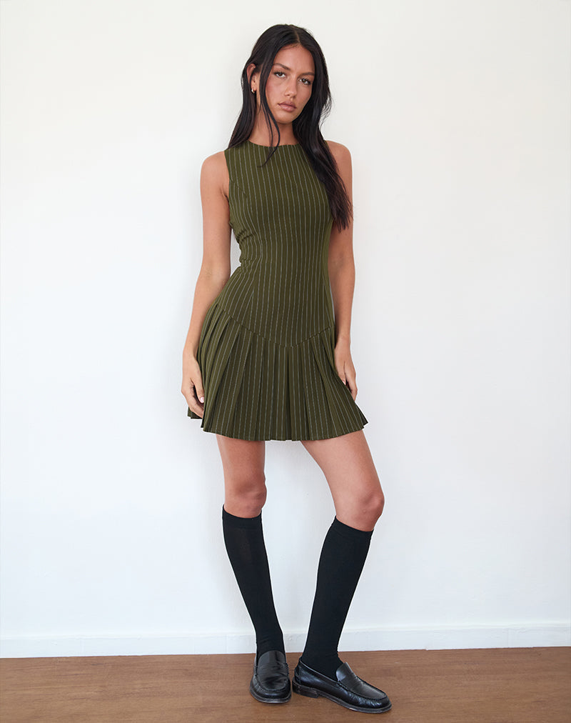 Immagine di Semasa Mini Dress in Khaki Pinstripe