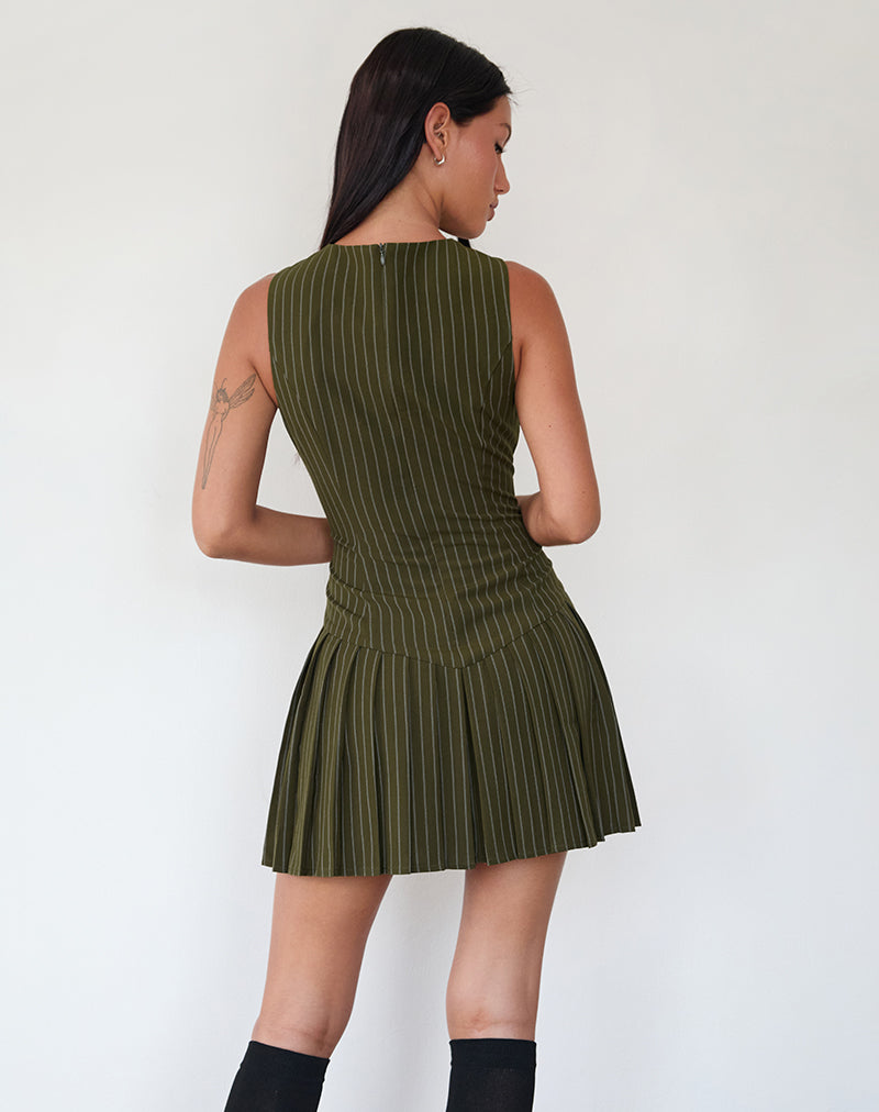 Immagine di Semasa Mini Dress in Khaki Pinstripe