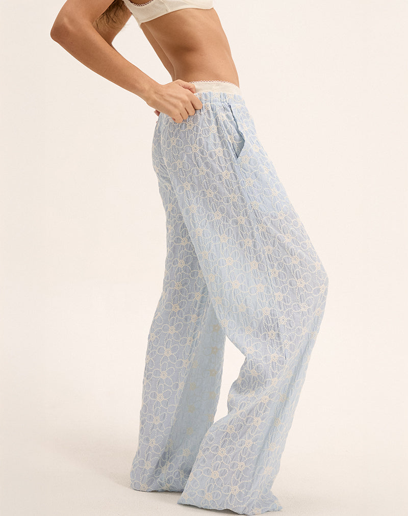 Pantaloni Semur in broderie blu ghiaccio