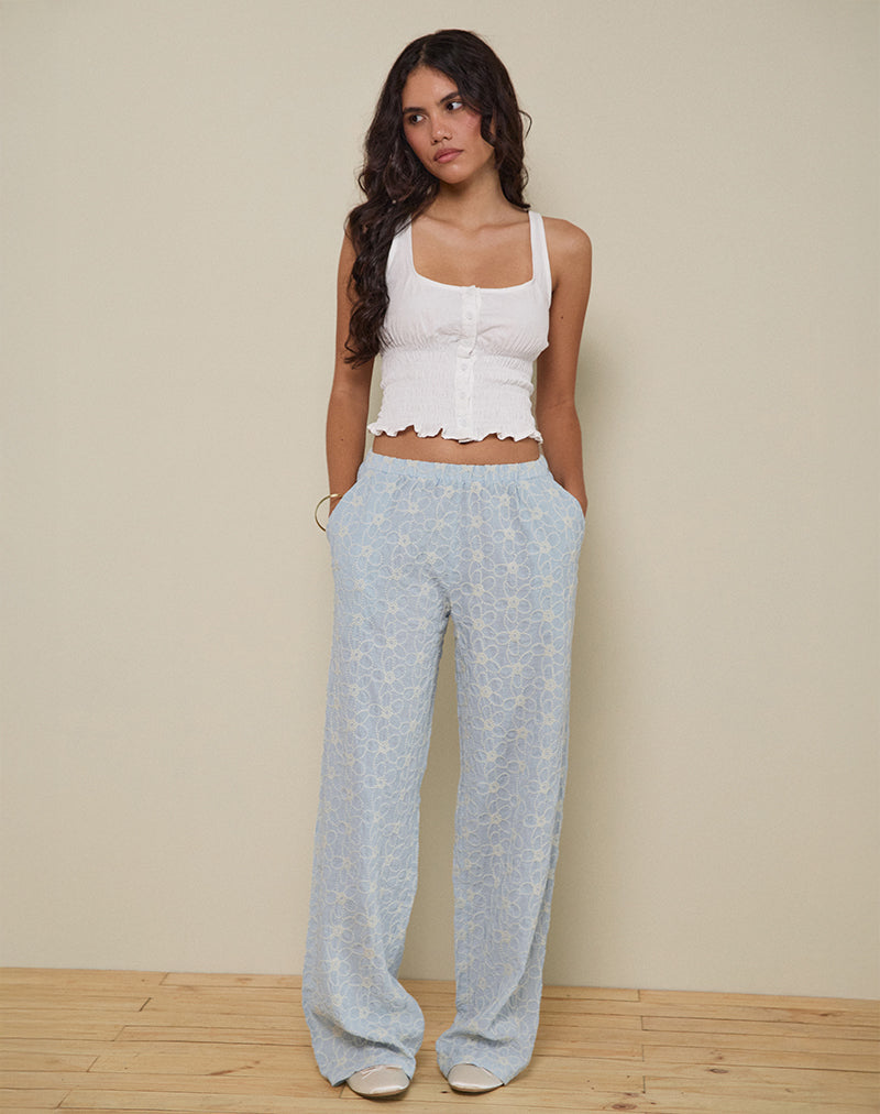 Pantaloni Semur in broderie blu ghiaccio