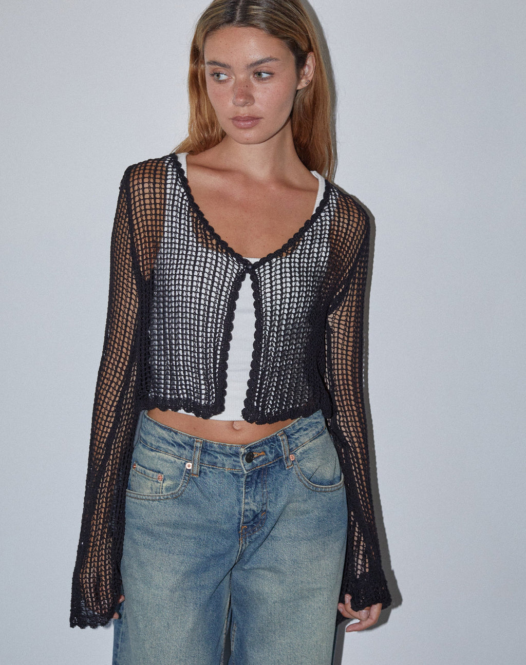 Septa - Cardigan cropped in maglia nero