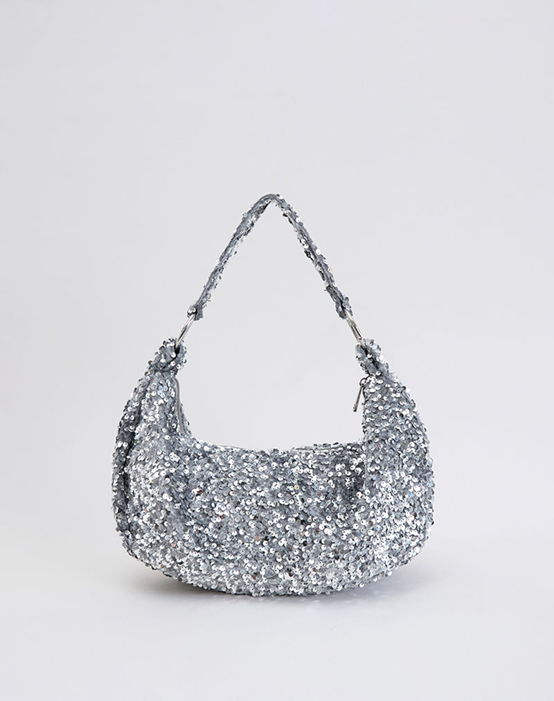 Borsa Hobo in argento con lustrini
