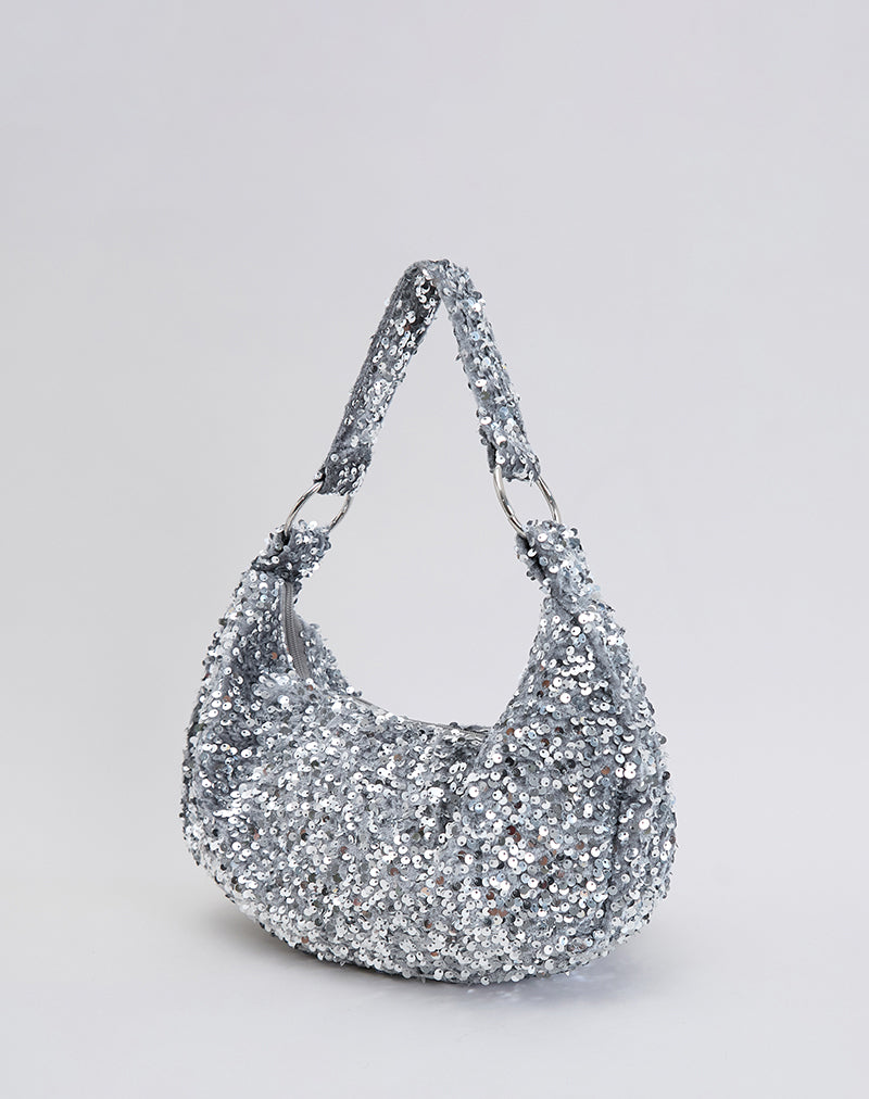 Immagine della borsa Hobo in argento con lustrini