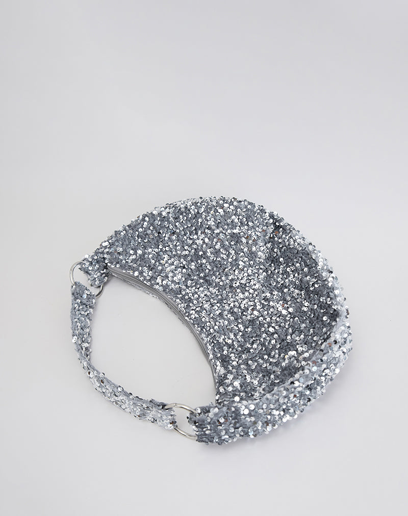Immagine della borsa Hobo in argento con lustrini
