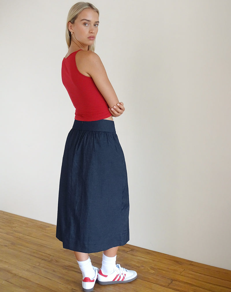 immagine di Seraya Midi Skirt in Denim Chambray Indigo