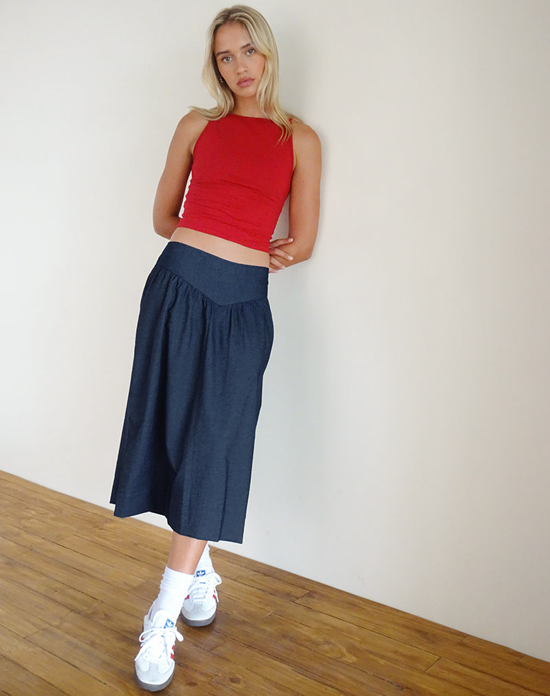 immagine di Seraya Midi Skirt in Denim Chambray Indigo