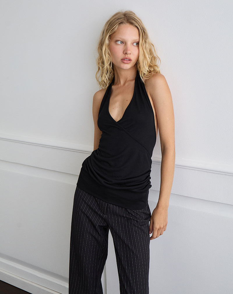 Immagine di Seren Plunge Wrap Top in Cupro Nero
