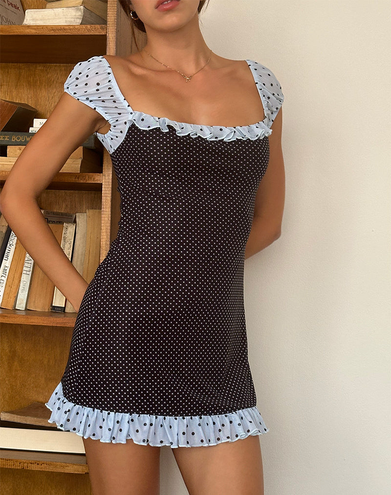 Mini abito Sevda in blu nero basic polka