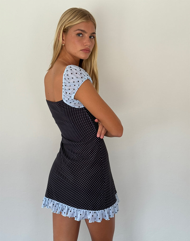 Immagine di Sevda Mini Abito in Blu Nero Basic Polka