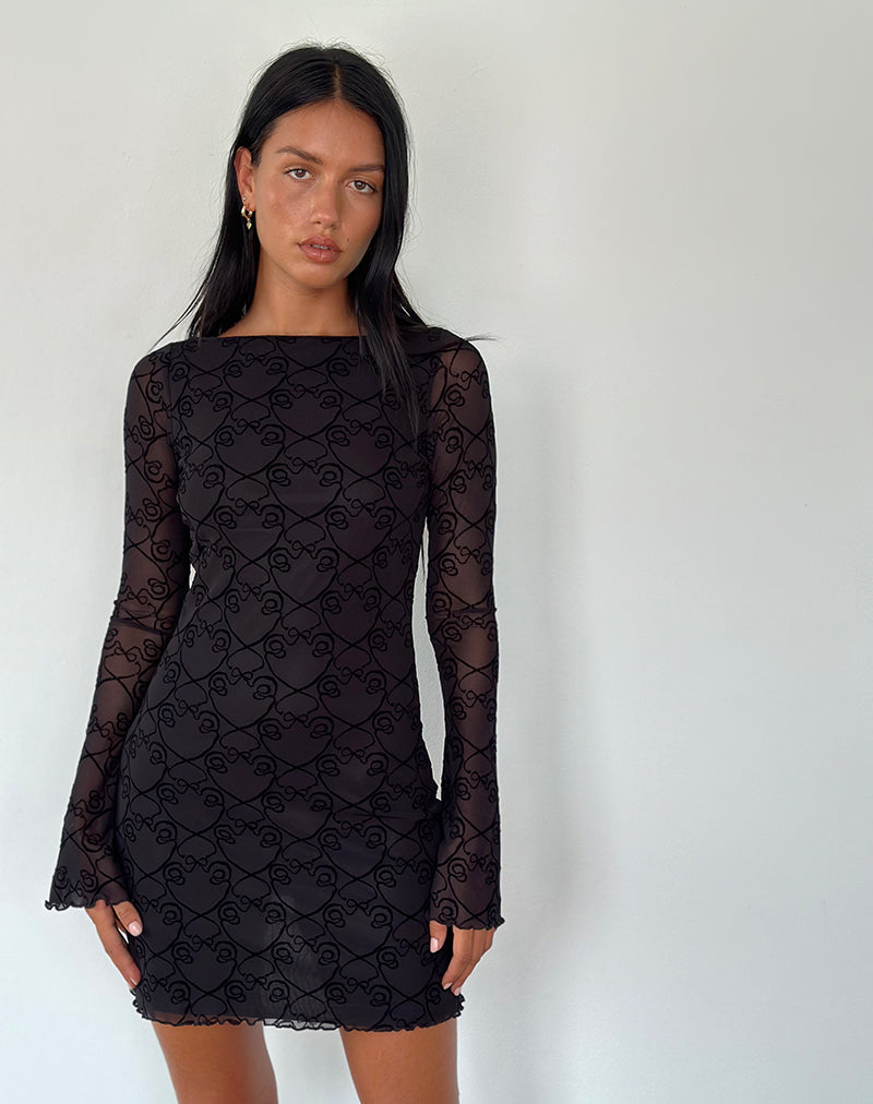Immagine di Sevila Mini abito a maniche lunghe in nero Regina di cuore Flock