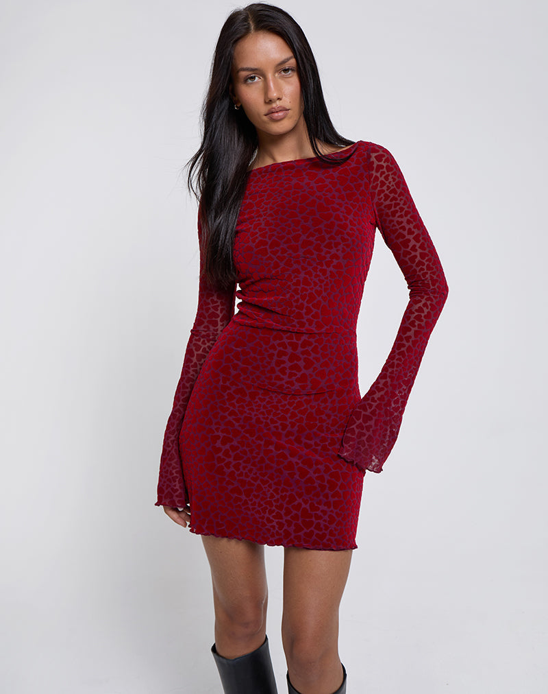 Mini abito a maniche lunghe Sevila in Heart Flock Maroon