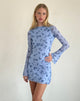 Immagine di Sevila Mini abito a maniche lunghe in maglia floreale blu inchiostro