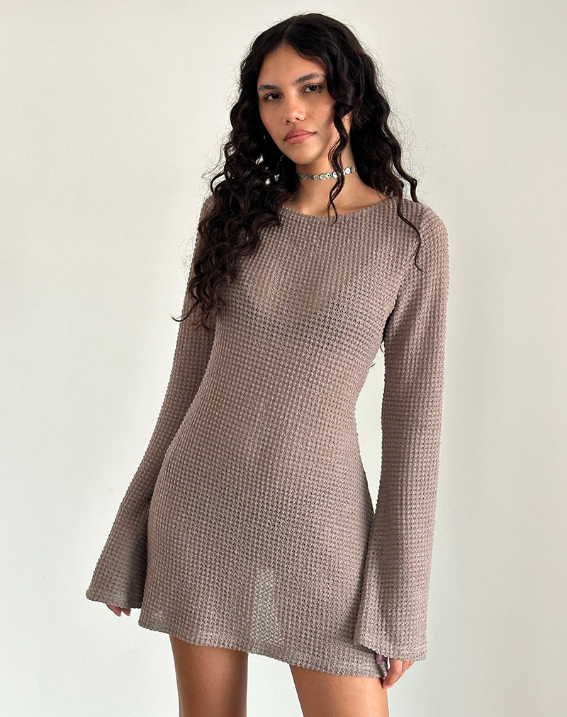 Immagine di Sevila Mini abito a maniche lunghe in maglia color taupe chiaro