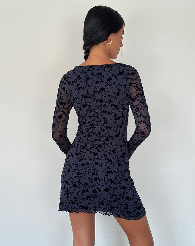 Immagine di Sevila - Mini abito a maniche lunghe in petali floccati - Navy
