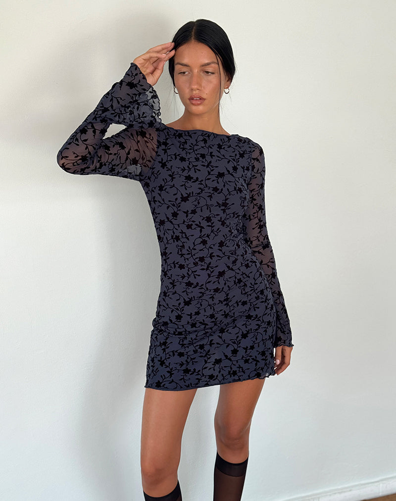 Immagine di Sevila - Mini abito a maniche lunghe in petali floccati - Navy