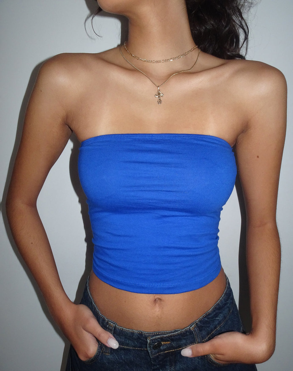 Top a fascia Shae in cobalto