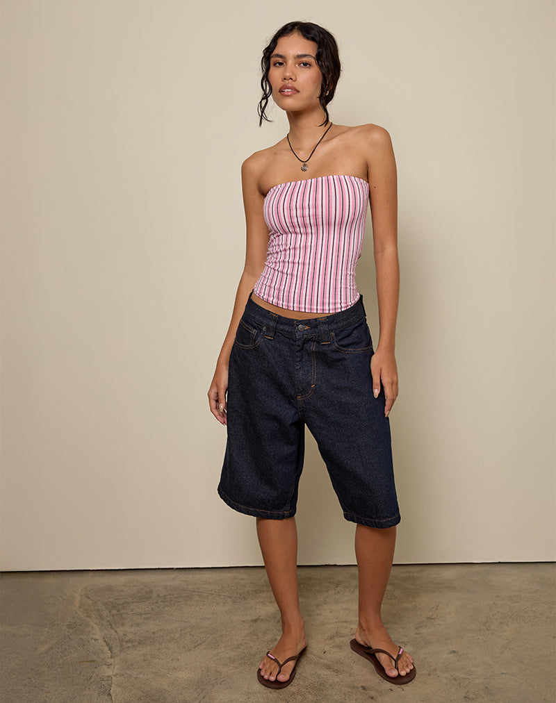 Top a fascia Shaelo in rosa gessato