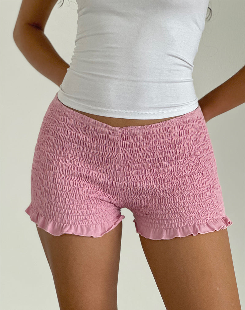 Pantaloncini Ritala in rosa fenicottero con bordi a rete