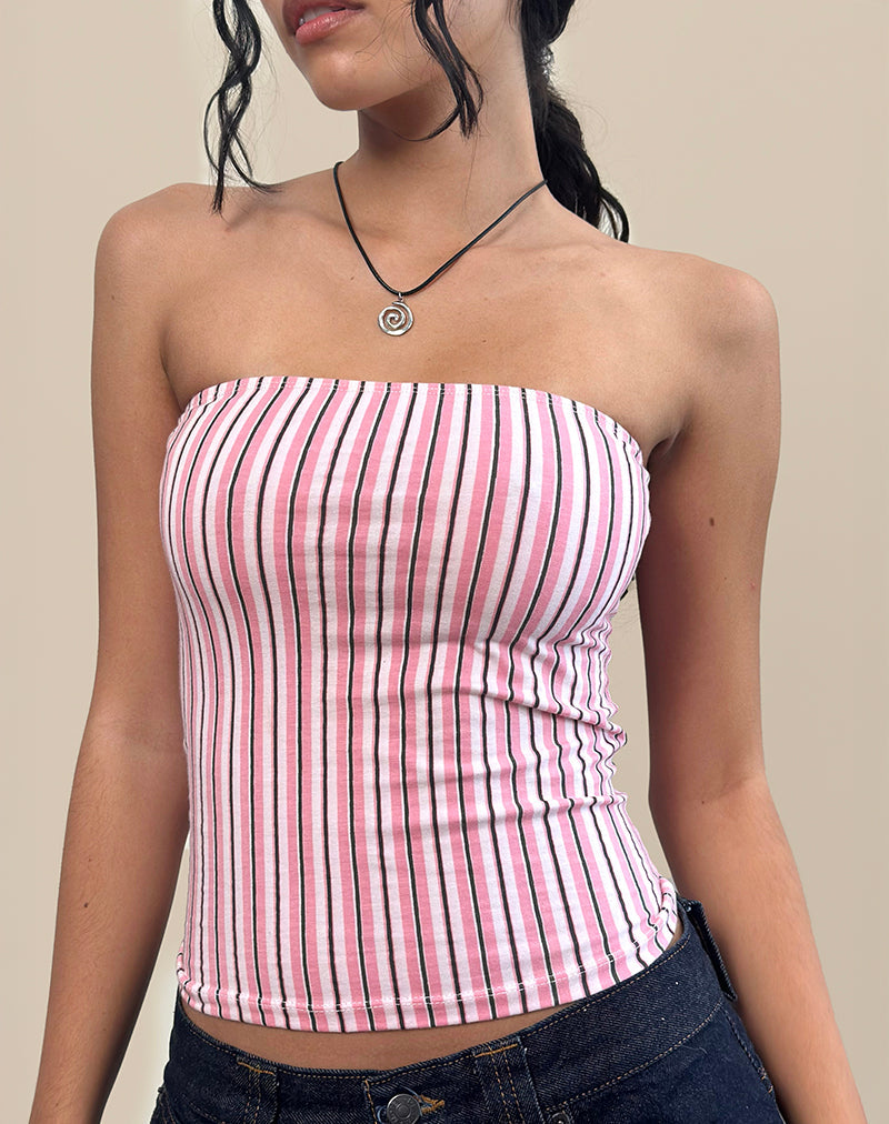 Top a fascia Shaelo in rosa gessato