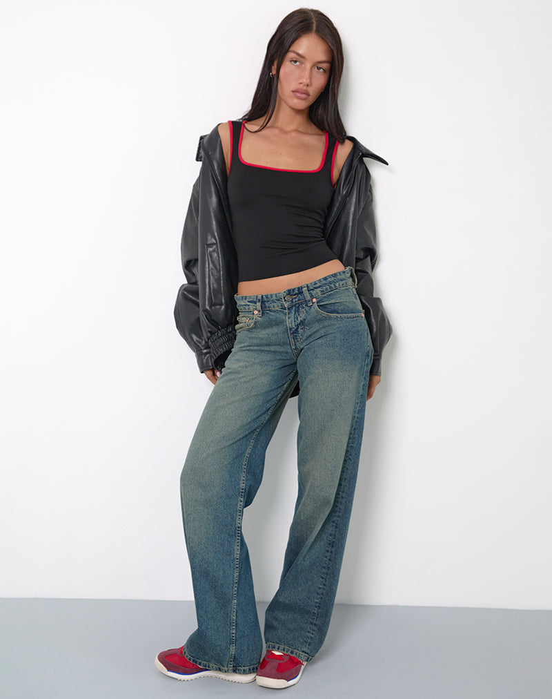 Top Shajani in nero con bordatura rossa