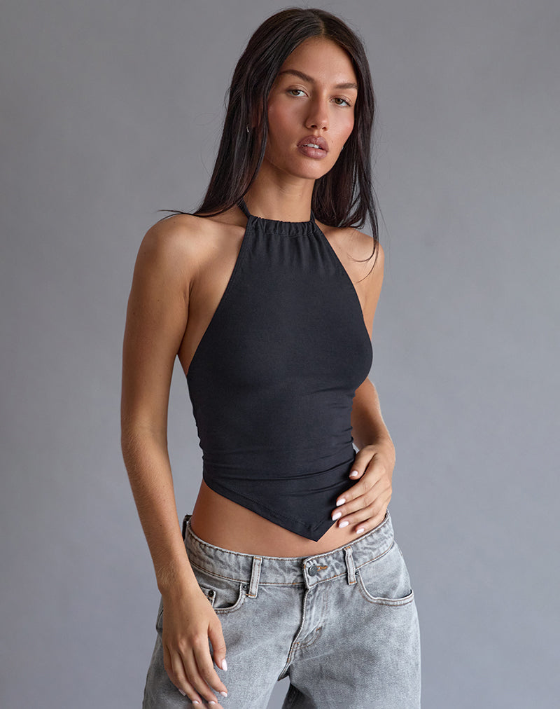 Immagine di Shalas Halter Top in Rayon Jersey Nero