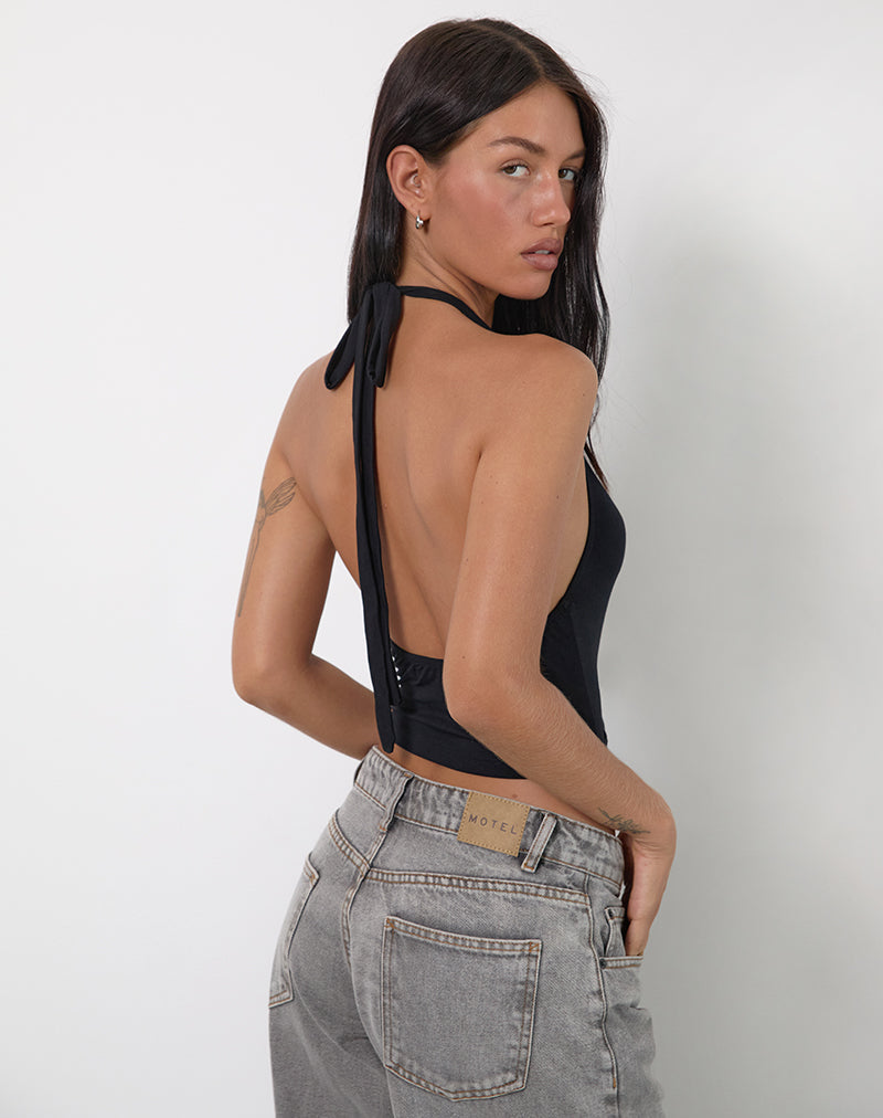 Immagine di Shalas Halter Top in Rayon Jersey Nero