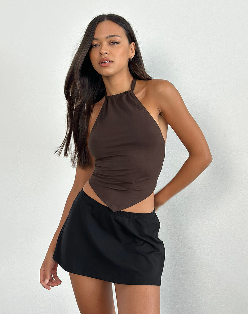 Top Shalas con collo alto in jersey di rayon, cioccolato amaro
