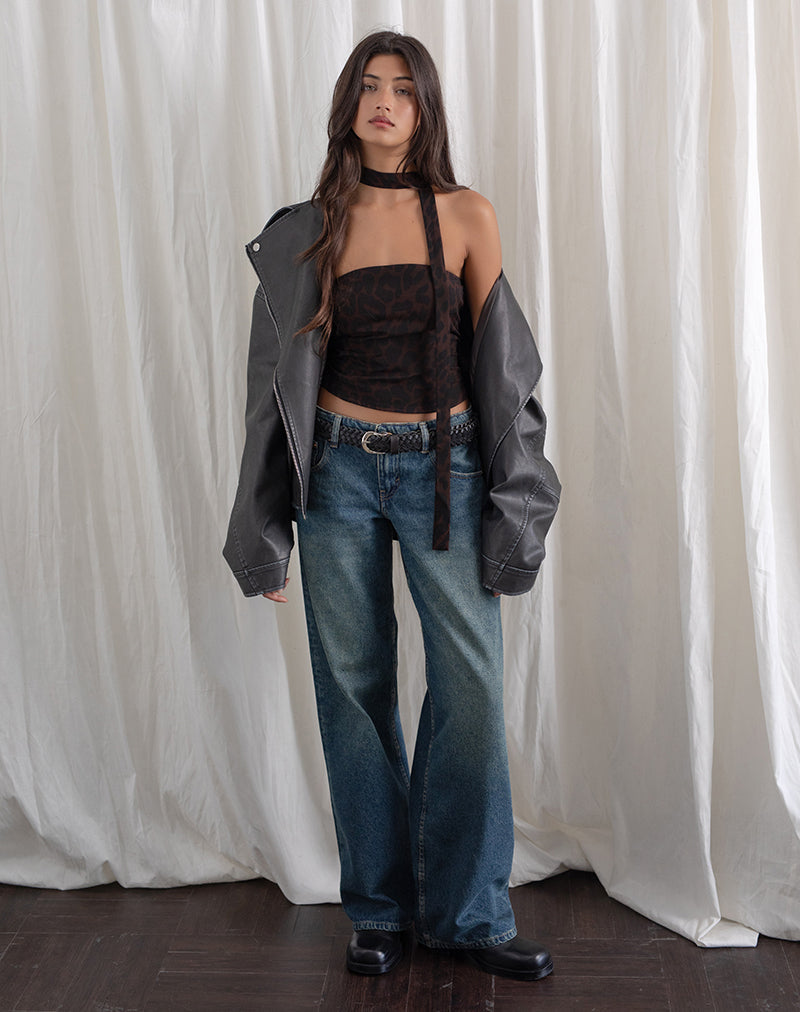 Immagine di Shaloe Top a fascia e sciarpa in marrone Jaguar Oversized