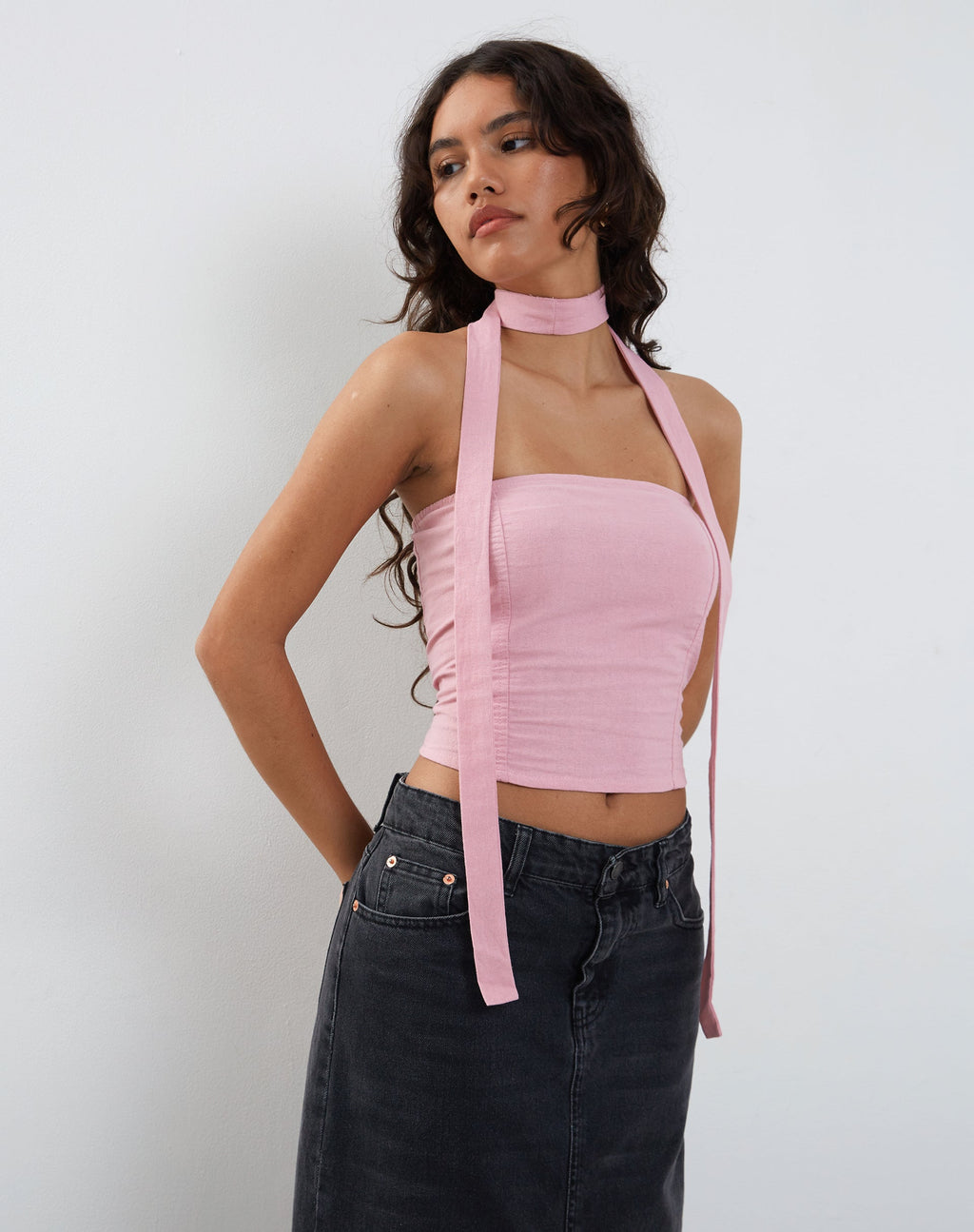 Top a fascia e sciarpa Shaloe in rosa fenicottero