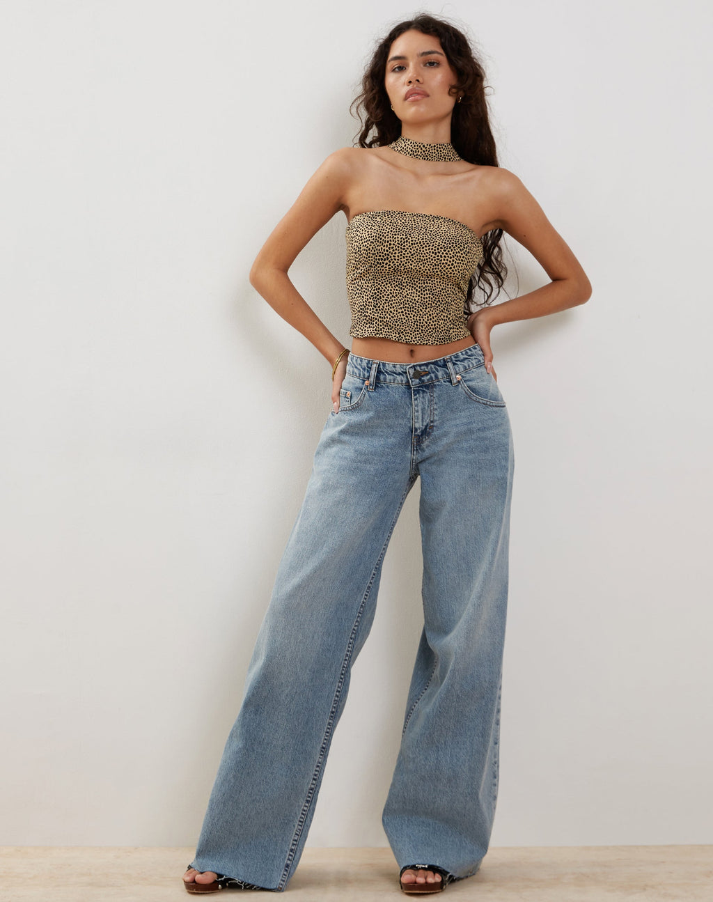 Top a fascia e sciarpa Shaloe in Mini Croc Tan