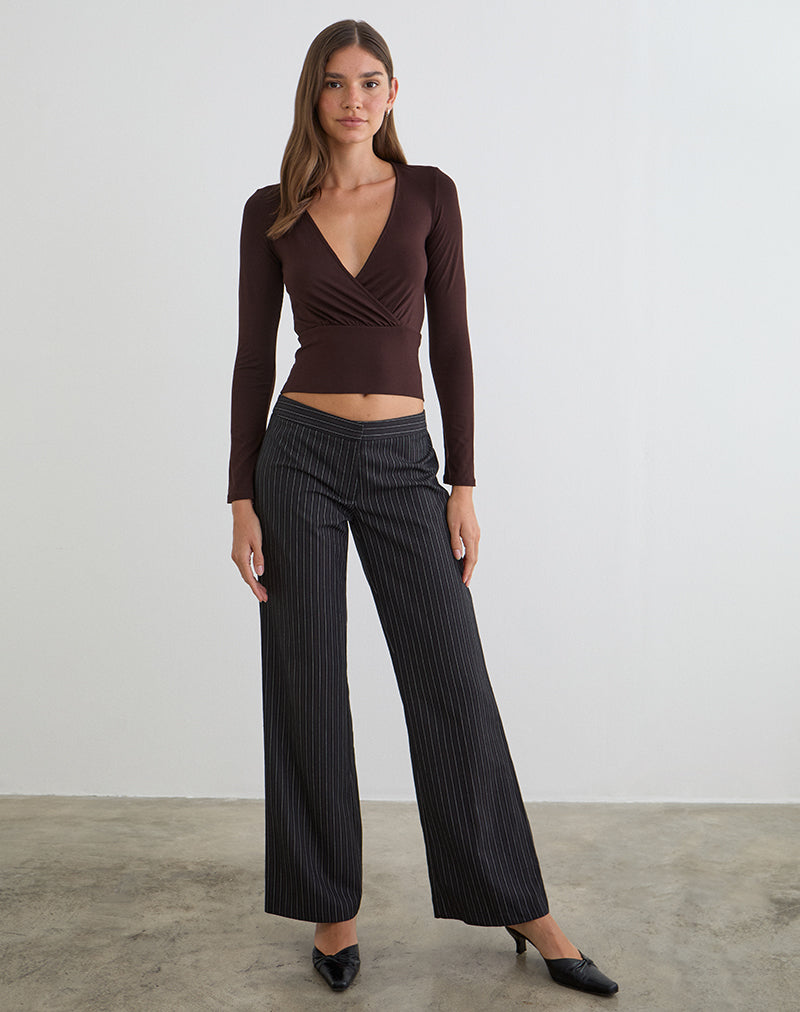 Immagine della maglia a maniche lunghe Sheon in jersey di rayon color cioccolato amaro