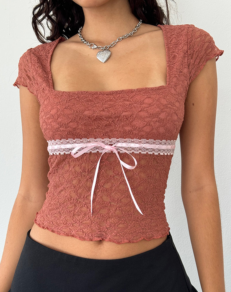 Top Sherine in pizzo rosa appassito
