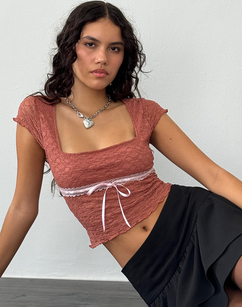 Top Sherine in pizzo rosa appassito