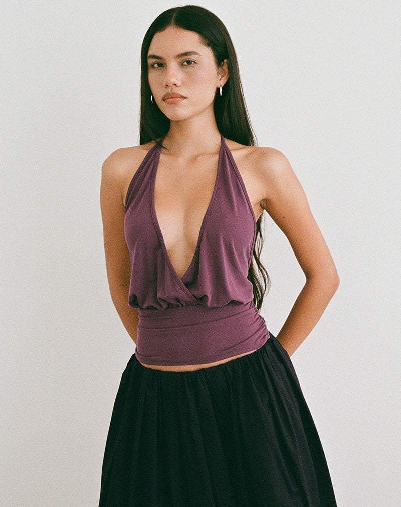 Immagine di Sherlyn Halter Top in Cupro Deep Purple