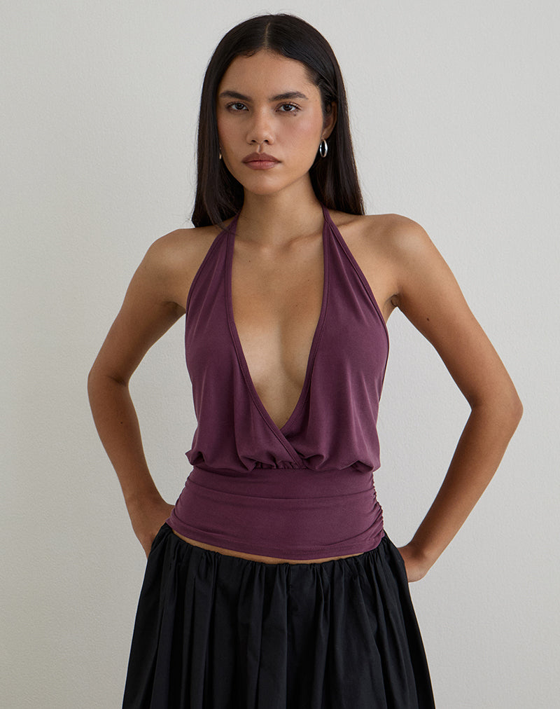Immagine di Sherlyn Halter Top in Cupro Deep Purple