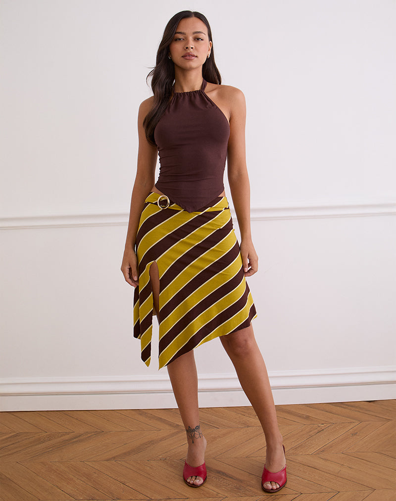 Gonna midi con spacco Sherry in giallo retrò a righe