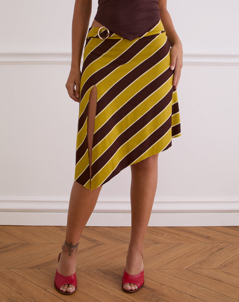 Gonna midi con spacco Sherry in giallo retrò a righe