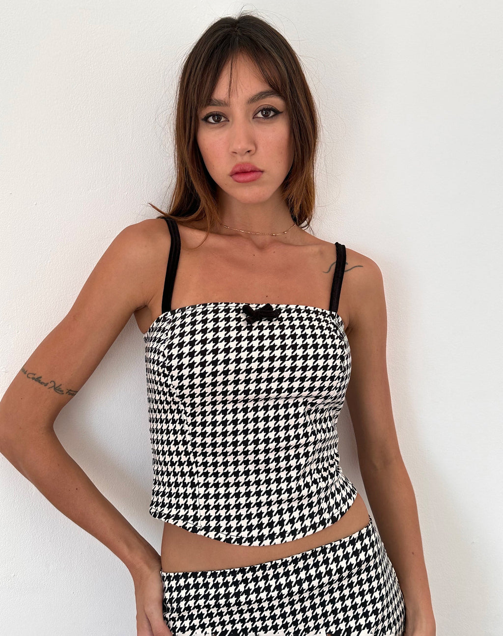 Top corsetto Shika in monocromo Dogtooth